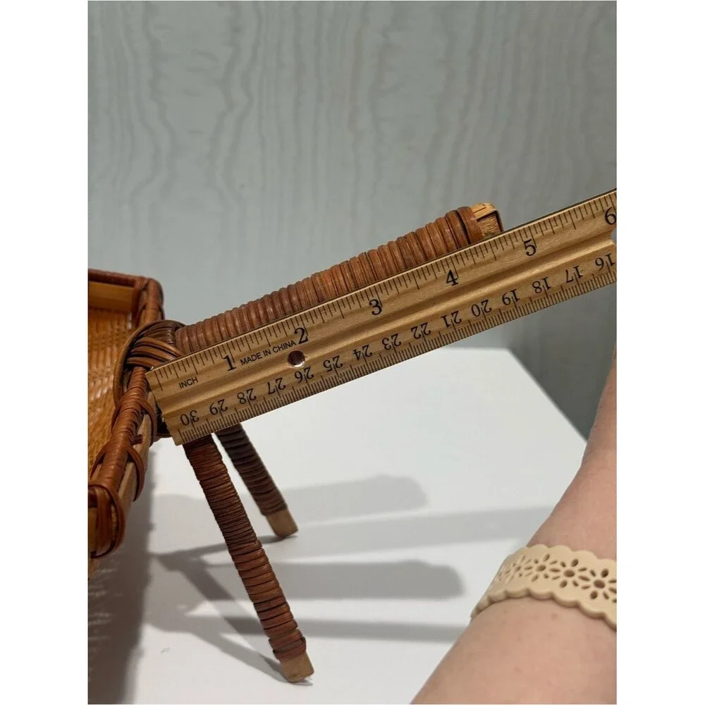 Vintage Hand Woven Square Basket Handle & Support Legs Farmhouse Cottagecore